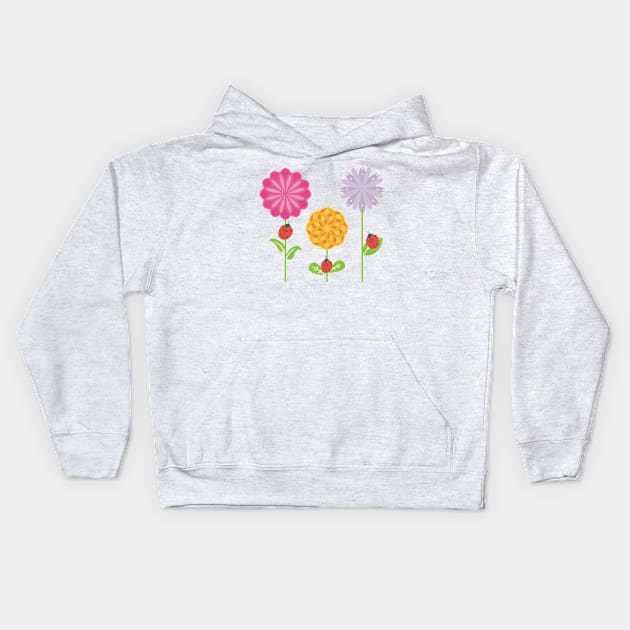 Ladybugs in a Flower Garden Kids Hoodie by evisionarts